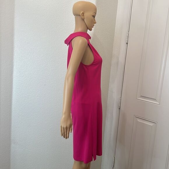 1901 Dress Hot Barbie Pink Gold Size 4 Halter Button Collar Neck Sleeveless Midi - Picture 4 of 9